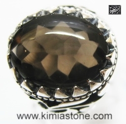 انگشتر نقره کوارتز دودی اسموکی کوارتز انگشتر باف کات کوارتز Smoky Quartz